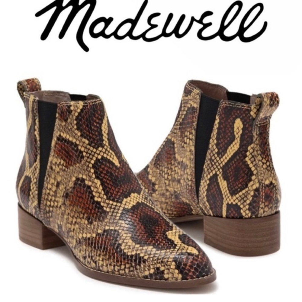 Madewell Carina Brown Snakeskin Embossed Leather Chelsea Boot size 9